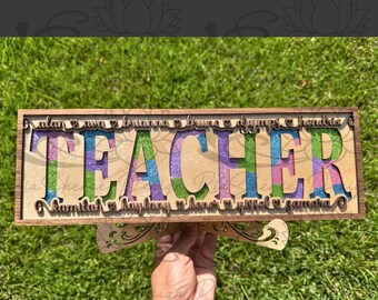 Teacher Wooden Sign with Kid's Names, End of Year Appreciation Gift