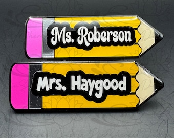 Personalized Acrylic Pencil Name Tag, Teacher Gift, School Keepsake, Adhesive Backed