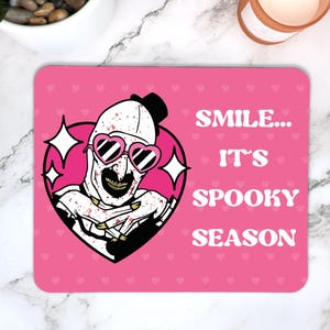 Halloween Mousepad – Smile It’s Spooky Season Halloween Desk Mat – Cute Horror Cartoon Gift – Fun Spooky Office Decor - Terrifier Clown