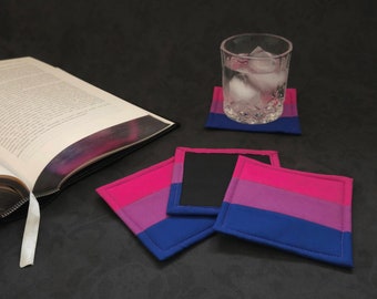 Bisexual Pride Fabric Coasters | Set of 4 | Reversible, Washable, Handmade | Cotton | Bi Flag | Pink, Purple, Blue | LGBTQ+ Gift