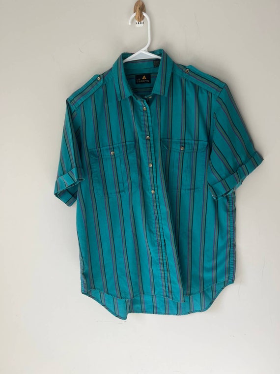 Vintage Liz Claiborne teal pinstripe button down s