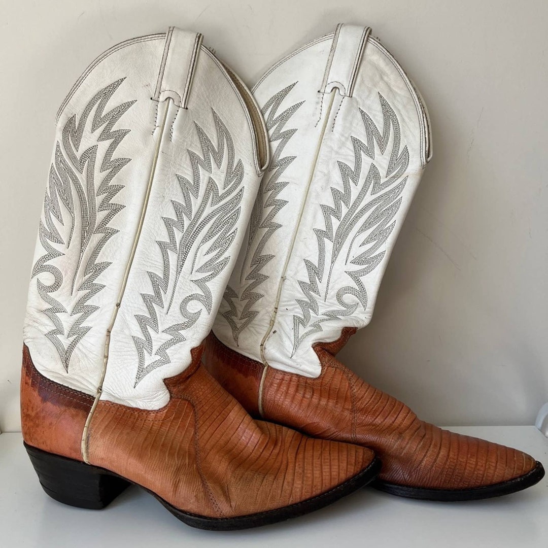 Vintage Justin Lizard Cowboy Boots Womens Sz 7.5 Etsy