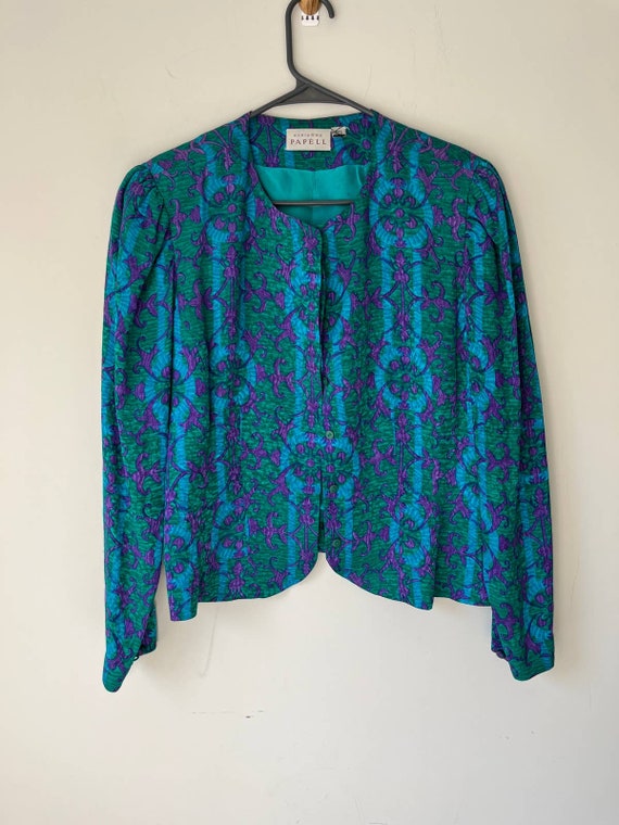 Vintage 80's Adriana Papell 100% silk blouse sz M