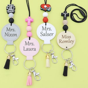 Gepersonaliseerde badges en sleutelhangers Sleutelkoorden voor leraren | Intrekbare sleutelkoorden voor identiteitskaarten | Leuke afneembare lerarensleutelkoorden | Leraar kralen lanyards