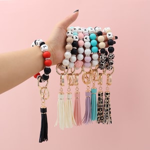 Llavero personalizado pulsera llavero con nombre, llavero de coche titular de silicona con cuentas pulsera llavero brazalete cadenas para mujeres