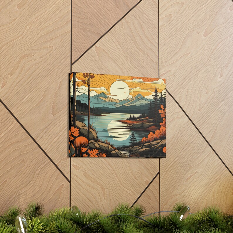 Abstract Mountain Lake Canvas Art Print, Autumn Landscape Wall Decor image 6
