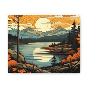 Abstract Mountain Lake Canvas Art Print, Autumn Landscape Wall Decor image 7