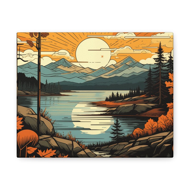 Abstract Mountain Lake Canvas Art Print, Autumn Landscape Wall Decor image 7