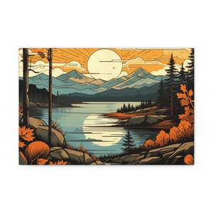 Abstract Mountain Lake Canvas Art Print, Autumn Landscape Wall Decor image 9