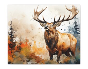 Elk Fall Watercolor Canvas Gallery Wrap