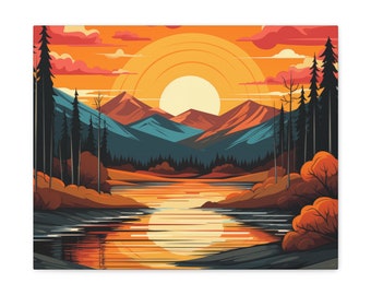 Abstract Mountain Sunset Canvas Print: Autumn Lake Reflection