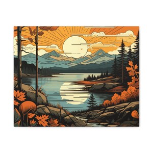 Abstract Mountain Lake Canvas Art Print, Autumn Landscape Wall Decor image 10