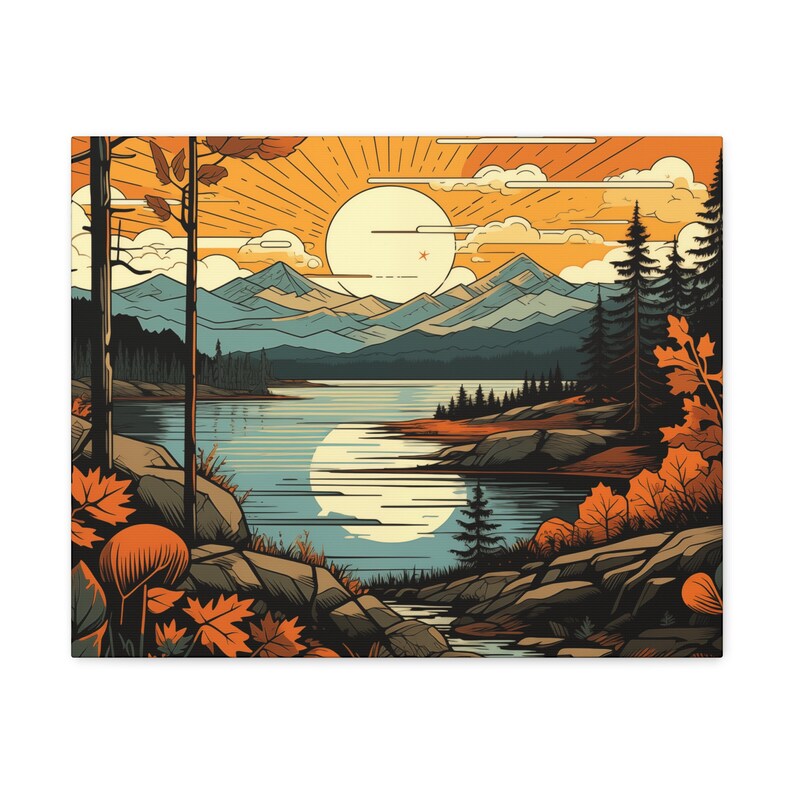 Abstract Mountain Lake Canvas Art Print, Autumn Landscape Wall Decor image 10