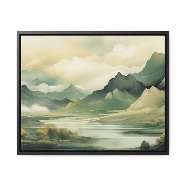 Sage Green Wall Art Abstract Mountain Series #2 Digital Print on Canvas and Wrapped, Beautifully Framed Canvas Wall Art