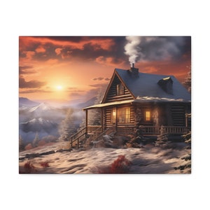 Cabin in the Mountains Series #3 Canvas Gallery WrapWall Art, Room decor, Canvas Print, Digital prints, Unique Wall Art