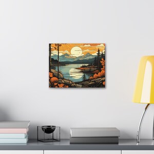 Abstract Mountain Lake Canvas Art Print, Autumn Landscape Wall Decor image 4