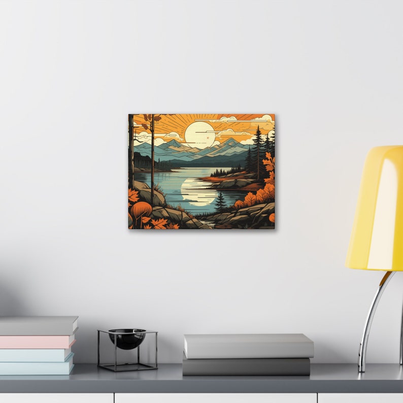 Abstract Mountain Lake Canvas Art Print, Autumn Landscape Wall Decor image 4