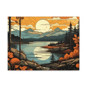 Abstract Mountain Lake Canvas Art Print, Autumn Landscape Wall Decor image 8