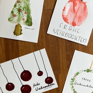 Druck von selbstgemachten Weihnachtskarten, Postkarten, Geschenke, gemalter Adventskranz, Aquarelle Bilder,