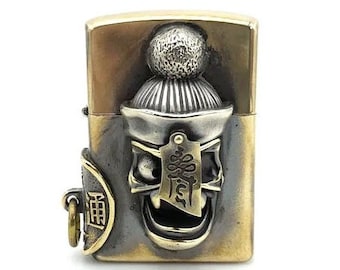 Classic Silver and Brass Crazy Faced Lighter Holder Case Every Day Carry EDC - Case Only