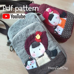 Patrón de bolso para teléfono con 3 cremalleras