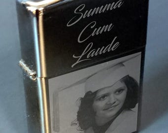 Custom Photo Engraved Black Ice Zippo Lighter 150 -Authentic and New -Personalized with your photo and text of choice -Comes with Free Gift