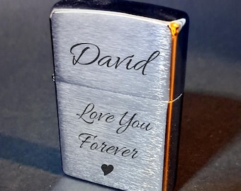 Custom Zippo Lighter Brushed Chrome : Personalized with  your choice of Text | One of a Kind Engraved Gift | Authentic & New Pocket Lighter