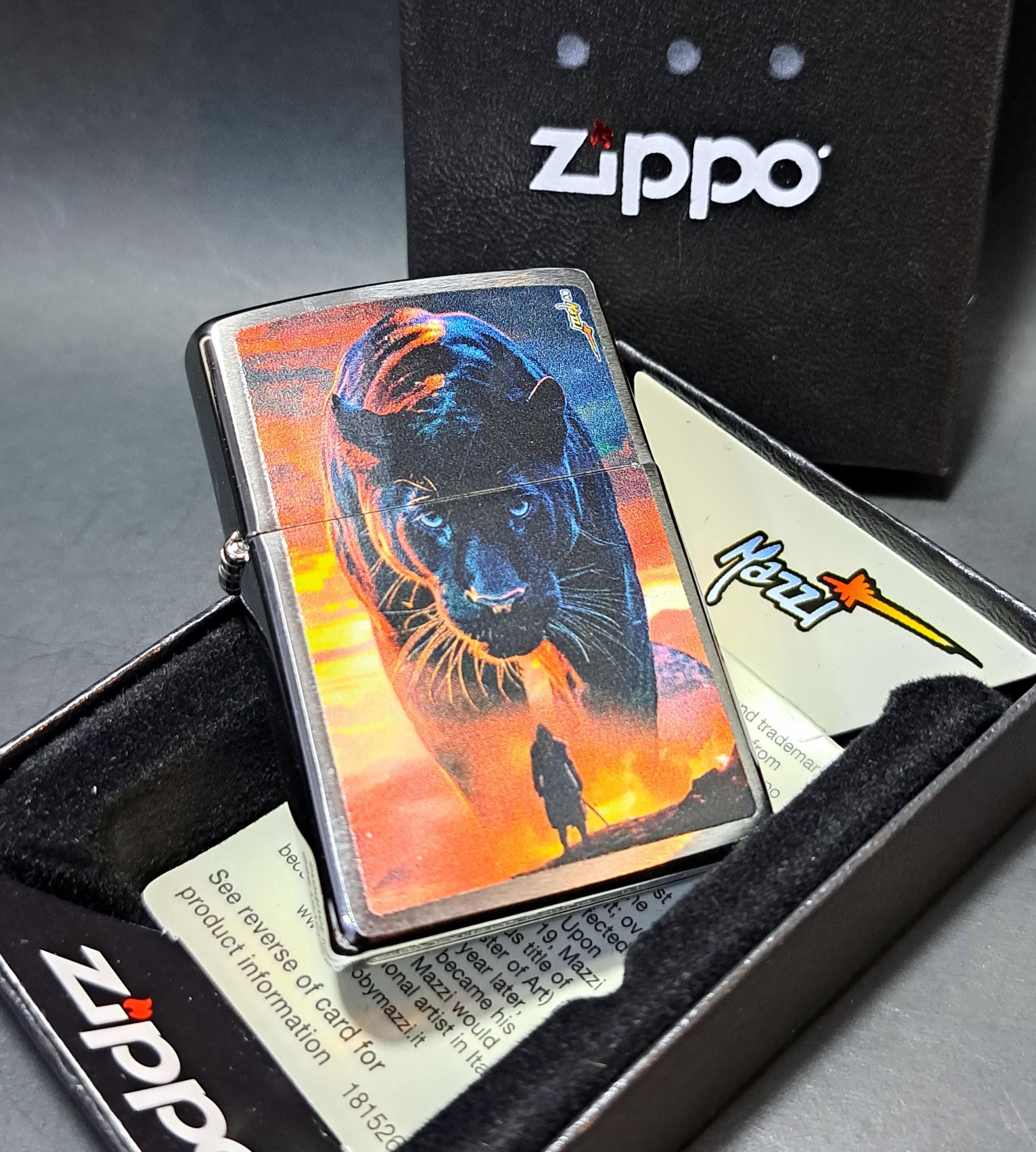 Custom Engraved Black Panther Brushed Chrome Zippo Lighter 46411
