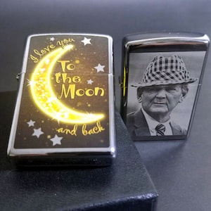 Custom Engraved Zippo Lighter: Golden Moon, Personalized Photo & Text