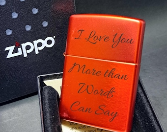 Custom Engraved Metallic Red Zippo Lighter | Personalized with your choice of Text | Authentic and New | Beautiful Gift for Any Occasion