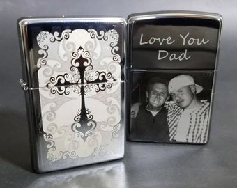 New and Authentic Custom Photo Engraved Vintage Cross Zippo Lighter - 29231 - Personalized with your photo and text of choice -Free Shipping