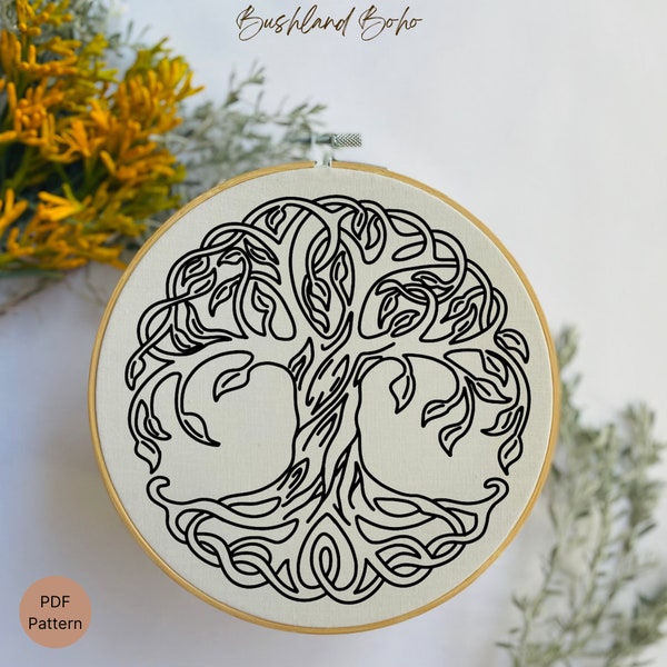 Celtic Tree of life, Hand Embroidery Pattern, instant PDF digital download, sizes 3/4/5/6/7/8"  ideal for beginners and for gifting.