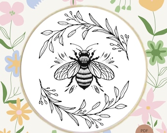 Disegno ape e ghirlanda ricamati a mano (modello PDF)