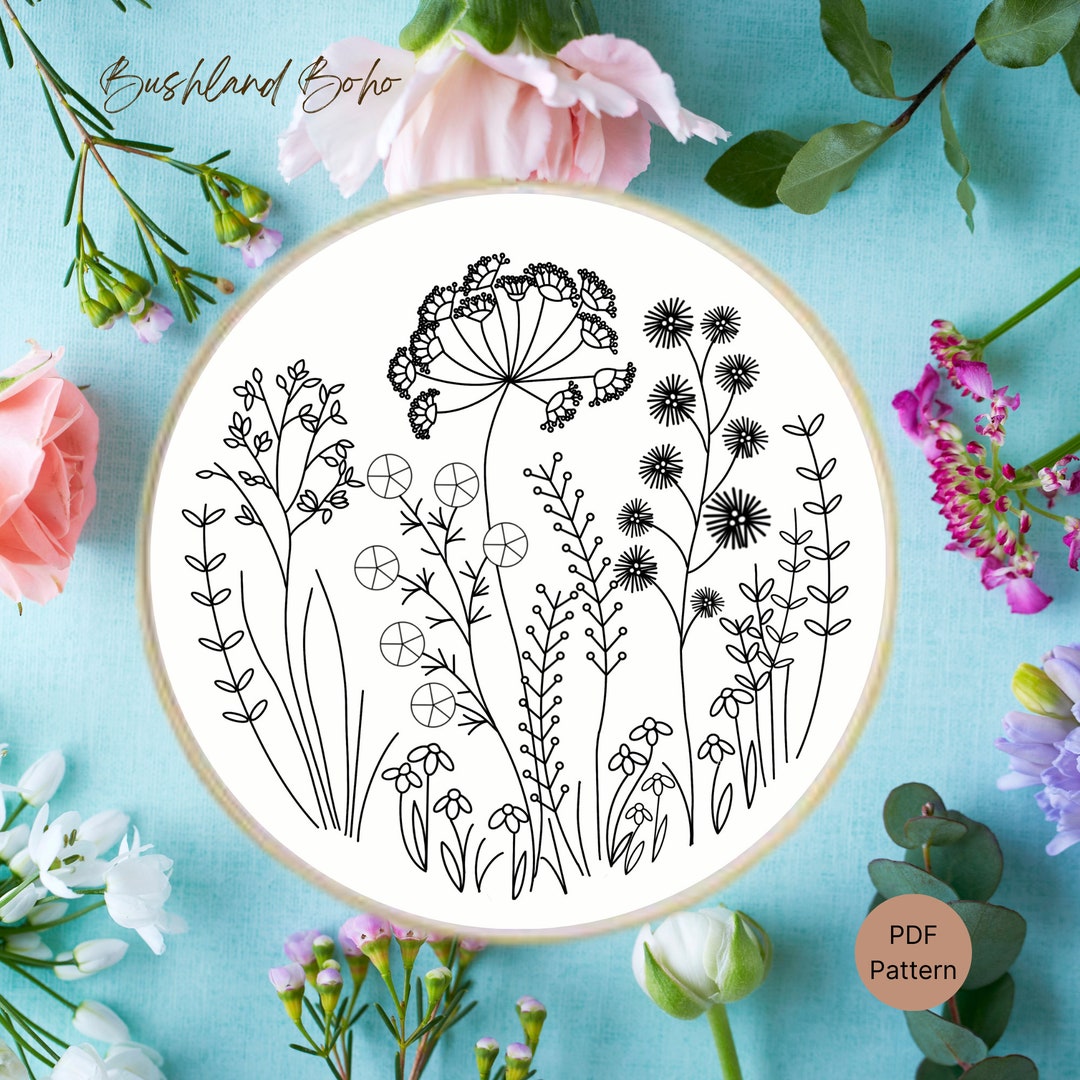 Wildflower Garden Hand Embroidery Pattern – Beginner DIY (PDF Download ...