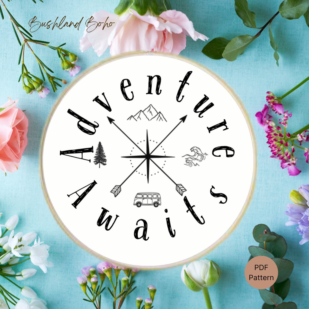 Adventure Awaits Hand Embroidery Pattern – Outdoor Compass Design (PDF ...