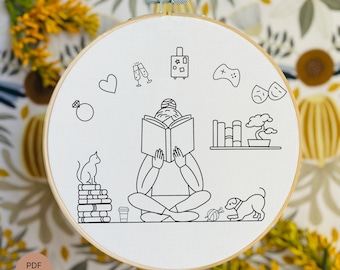 Reading Journal Hand Embroidery Pattern, DIY Planner Icons (PDF Download)