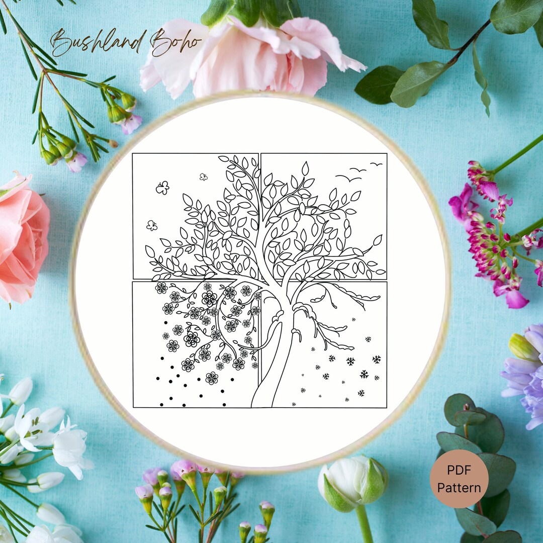 Four Seasons Tree Hand Embroidery Pattern - Beginner DIY (PDF Pattern ...
