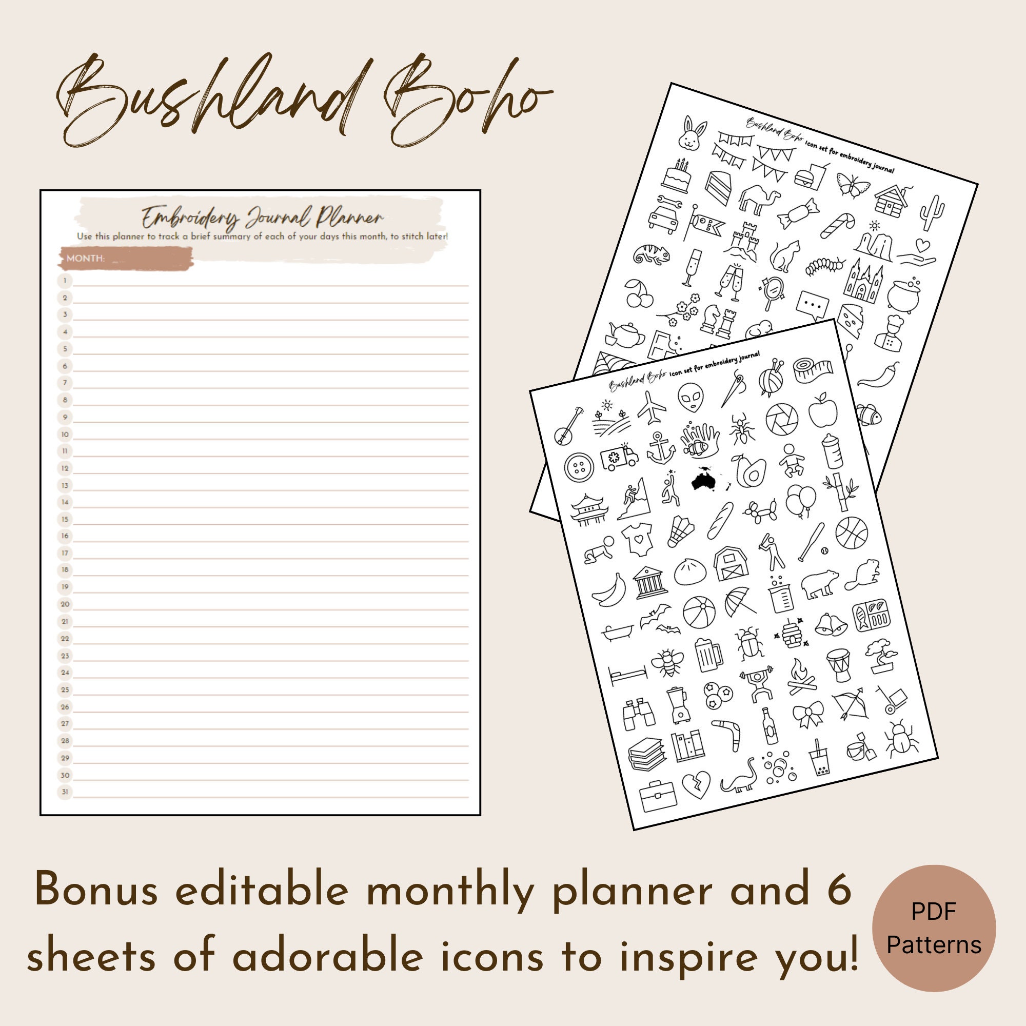 2025 Hand Embroidery Stitch Journal Template. **BONUS** Monthly Planner and Icons, Instant ...