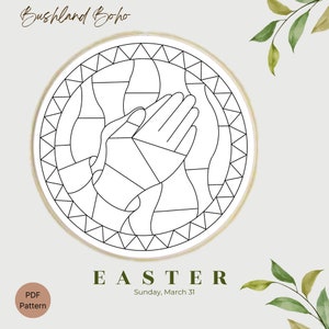 Easter Prayer Stained Glass Hand Embroidery Pattern, instant digital download, sizes 3/4/5/6/7/8"  ideal for beginners and gifting.