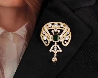 Unique Gold-Plated Lady Brooch,exquisite full-diamond brooch,silver brooch,Emerald brooch,wedding brooch,birthday gift Sapphire Brooch pin