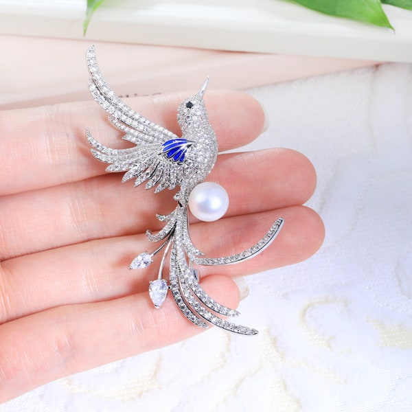 Mélodie des perles : broche en perles, élégamment luxueuse, idéale pour les cérémonies de mariage/broche perle de cristal/broche cristal perle/broche cristal phénix