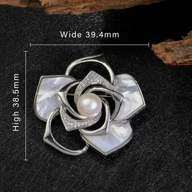 Broche camélia, broche perle pour femme, broche unique, broche camélia en nacre, broche fleur naturelle, épingle à manteau, épingle, cadeau de vacances image 9