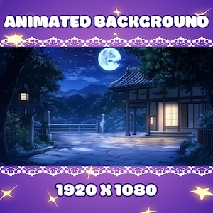 Vtuber Animated Background Vtuber Moonlit Shrine Ambience Stream Overlay Vtuber Seamless Looped Background for Streaming Vtuber Blue Sky