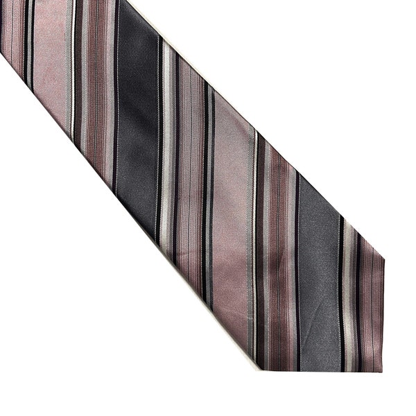 Geoffrey Beene Vtg Men's Neck Tie Designer 100% Silk Fabric Pink Silver Classic Suit Stripe School Uniform Costume Print 4 Button Down Shirt