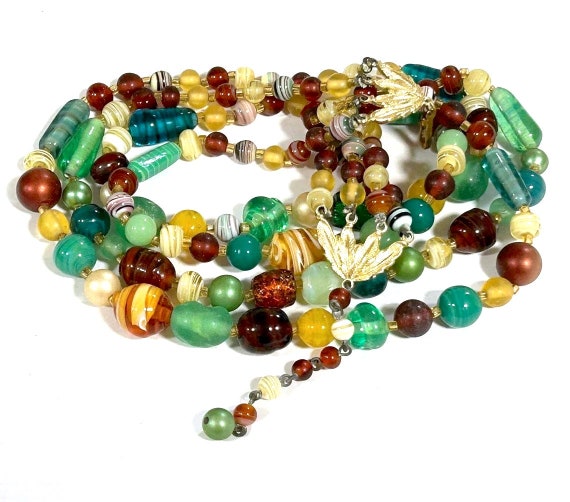 Vintage Beaded Necklace Multi Four Strand Heavy A… - image 3