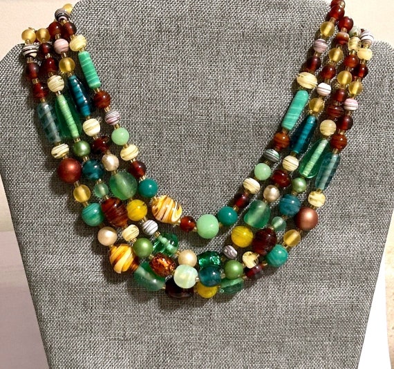 Vintage Beaded Necklace Multi Four Strand Heavy A… - image 4
