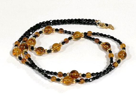 Vintage Classic MONET Beaded Long Necklace Jet Bl… - image 2