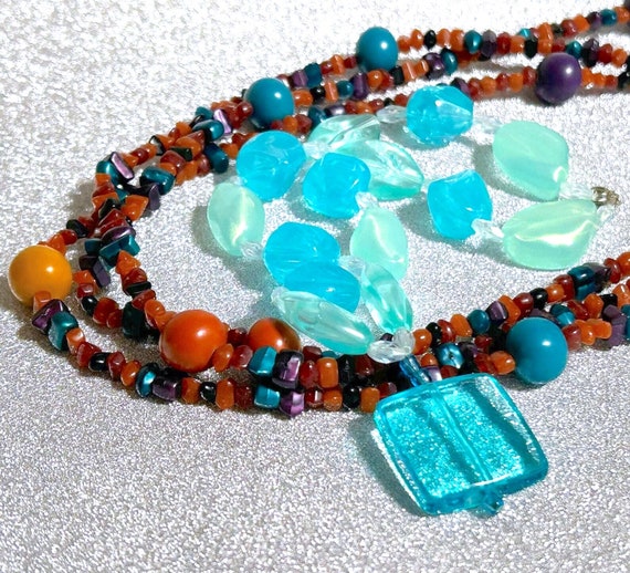 Vintage Beaded Necklace Lot Faux Crystal Gem Gems… - image 1