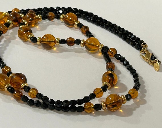 Vintage Classic MONET Beaded Long Necklace Jet Bl… - image 3