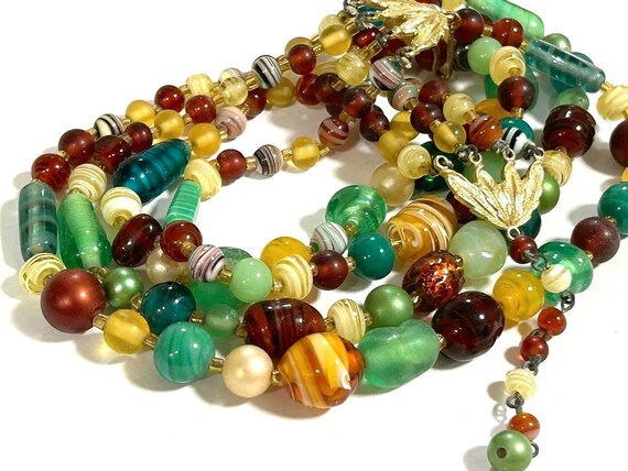 Vintage Beaded Necklace Multi Four Strand Heavy A… - image 2
